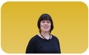 Photo of Willow Paule, content creator and repurposing expert, on a yellow background